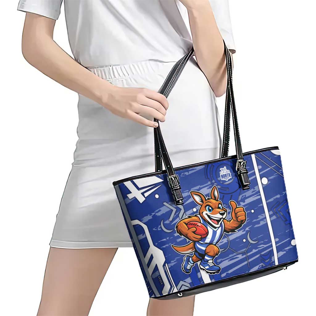 North Melbourne Kangaroos Leather Tote Bag Mascot Cartoon Football Illustration Style