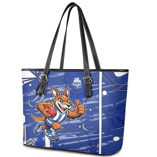 North Melbourne Kangaroos Leather Tote Bag Mascot Cartoon Football Illustration Style