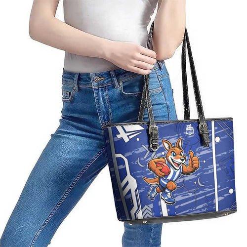 North Melbourne Kangaroos Leather Tote Bag Mascot Cartoon Football Illustration Style