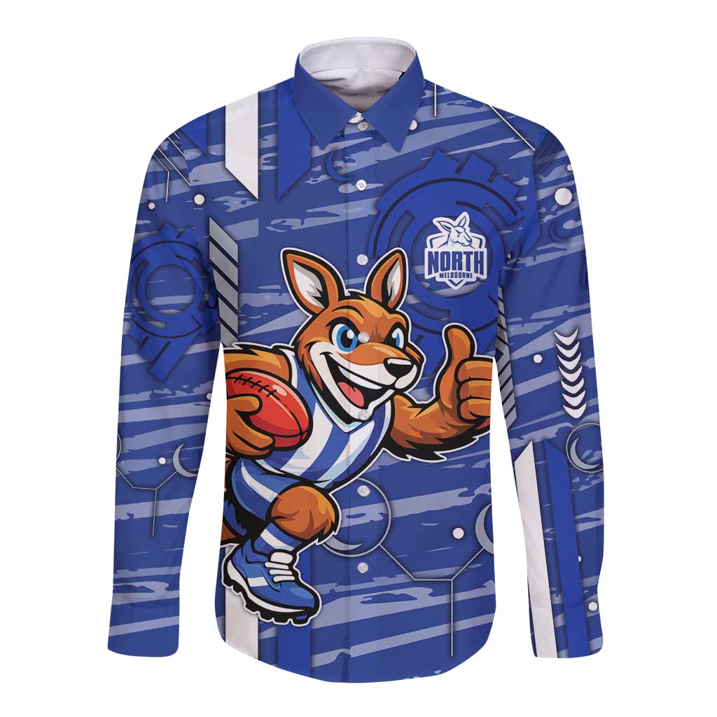 North Melbourne Kangaroos Long Sleeve Button Shirt Mascot Cartoon Football Illustration Style