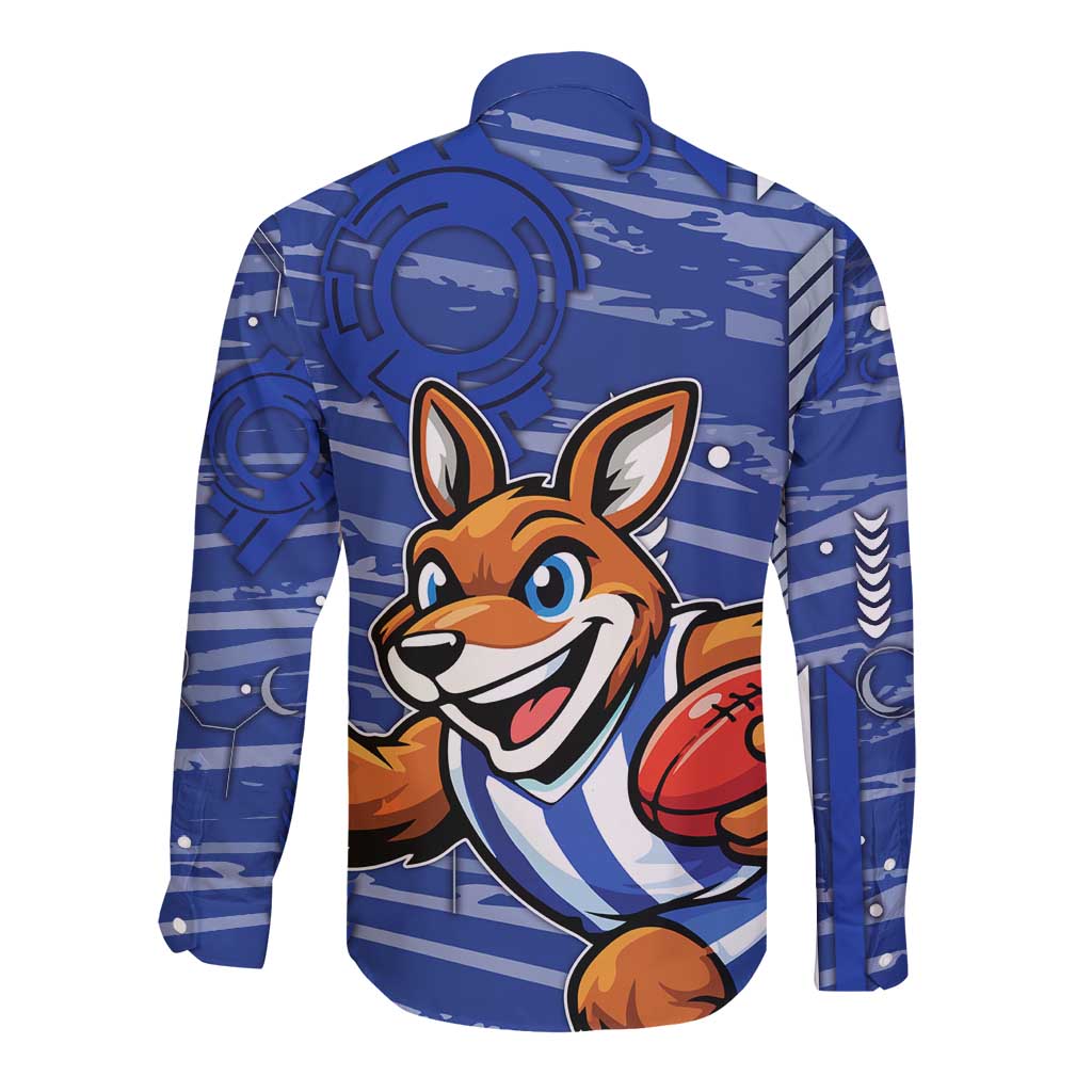 North Melbourne Kangaroos Long Sleeve Button Shirt Mascot Cartoon Football Illustration Style