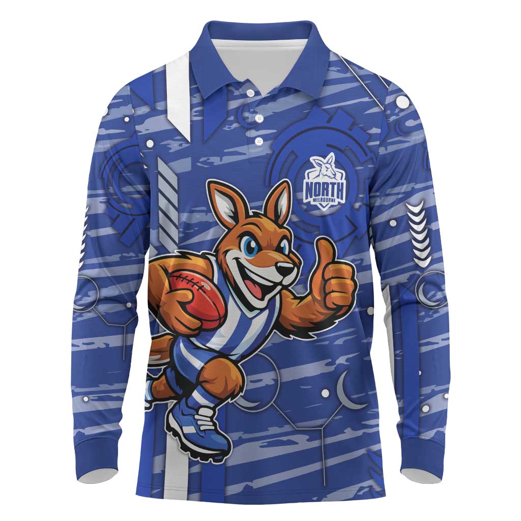 North Melbourne Kangaroos Long Sleeve Polo Shirt Mascot Cartoon Football Illustration Style