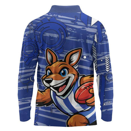 North Melbourne Kangaroos Long Sleeve Polo Shirt Mascot Cartoon Football Illustration Style