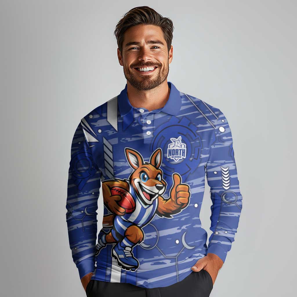 North Melbourne Kangaroos Long Sleeve Polo Shirt Mascot Cartoon Football Illustration Style