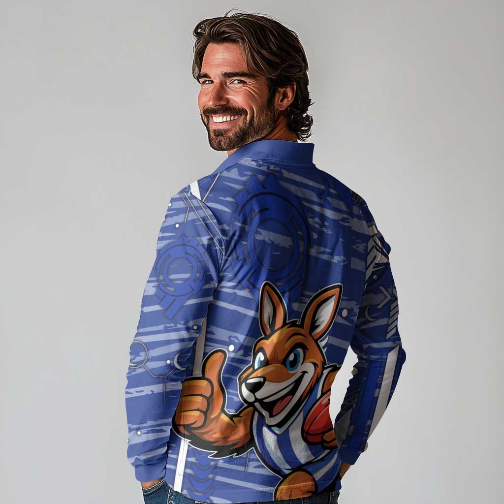 North Melbourne Kangaroos Long Sleeve Polo Shirt Mascot Cartoon Football Illustration Style