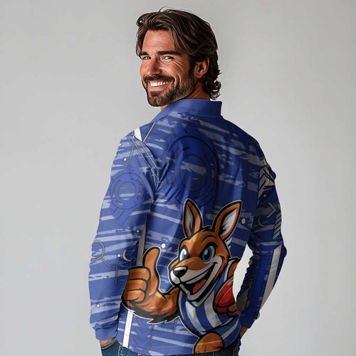 North Melbourne Kangaroos Long Sleeve Polo Shirt Mascot Cartoon Football Illustration Style