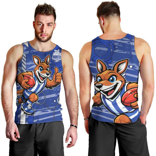 North Melbourne Kangaroos Men Tank Top Mascot Cartoon Football Illustration Style