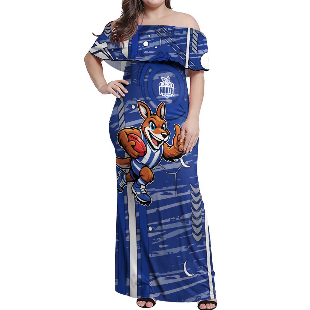 North Melbourne Kangaroos Off Shoulder Maxi Dress Mascot Cartoon Football Illustration Style