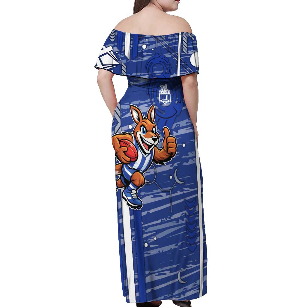 North Melbourne Kangaroos Off Shoulder Maxi Dress Mascot Cartoon Football Illustration Style