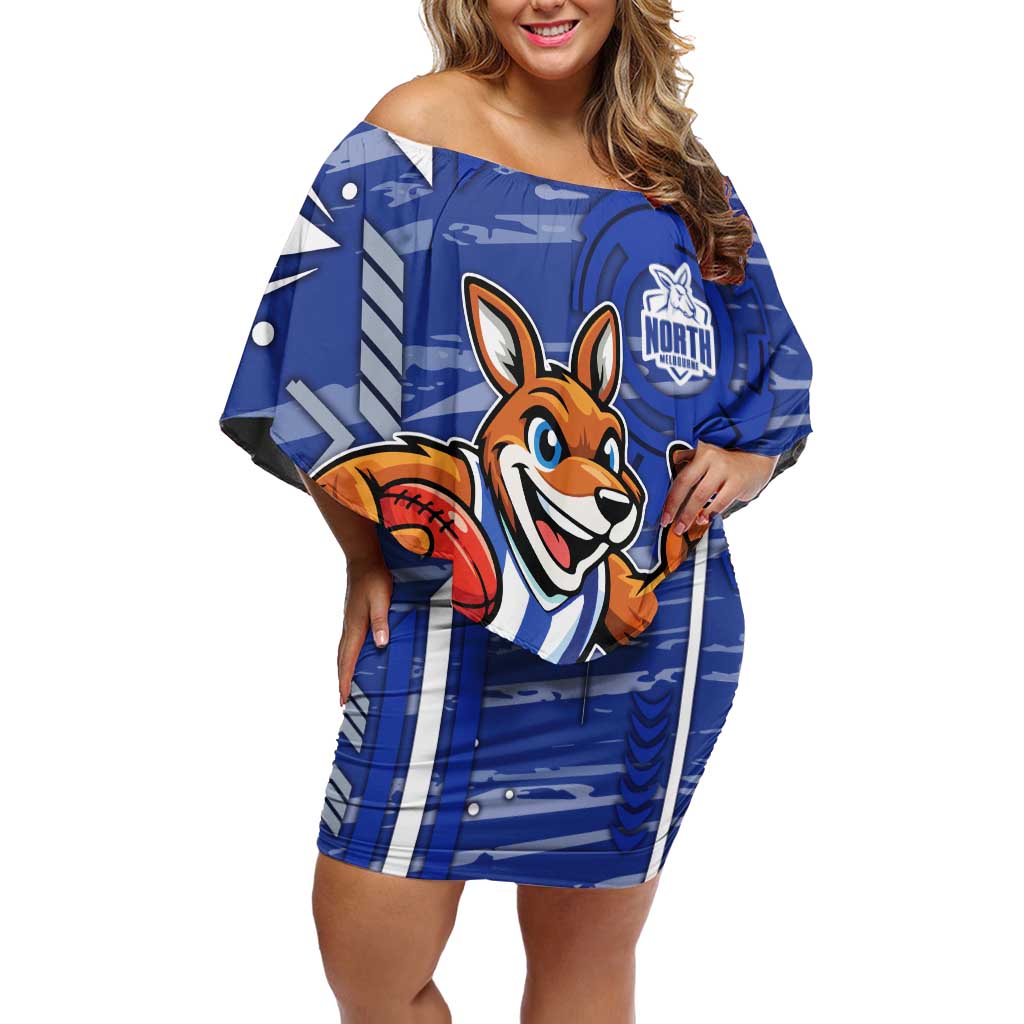North Melbourne Kangaroos Off Shoulder Short Dress Mascot Cartoon Football Illustration Style