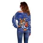 North Melbourne Kangaroos Off Shoulder Sweater Mascot Cartoon Football Illustration Style