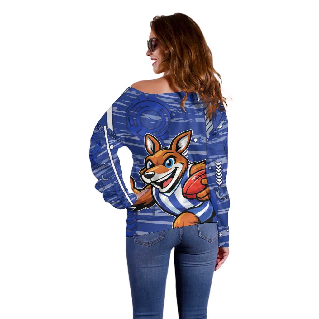 North Melbourne Kangaroos Off Shoulder Sweater Mascot Cartoon Football Illustration Style