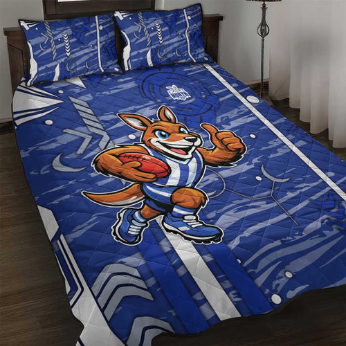 North Melbourne Kangaroos Quilt Bed Set Mascot Cartoon Football Illustration Style