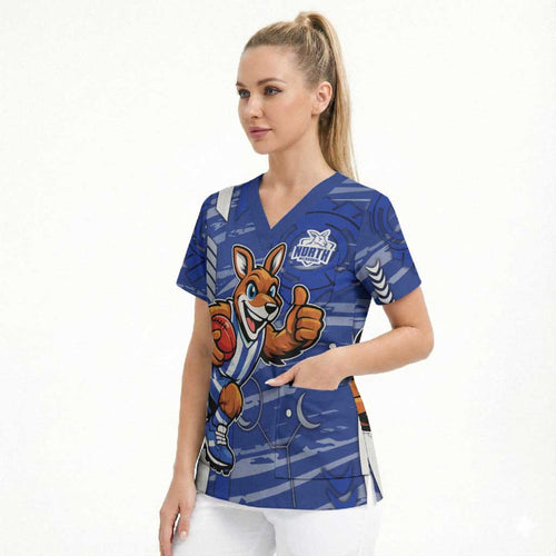 North Melbourne Kangaroos Scrub Top Mascot Cartoon Football Illustration Style