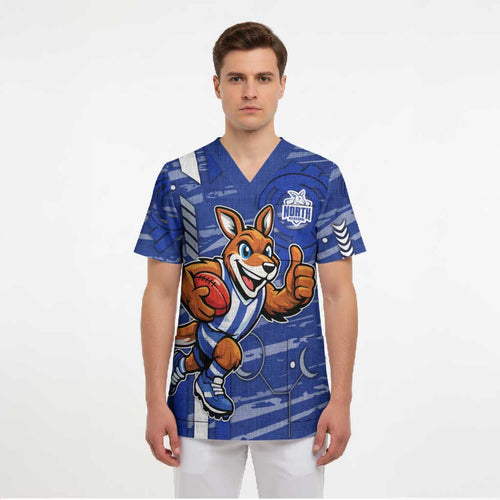 North Melbourne Kangaroos Scrub Top Mascot Cartoon Football Illustration Style