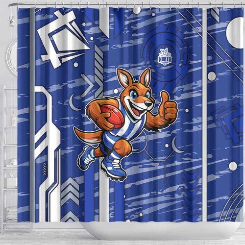 North Melbourne Kangaroos Shower Curtain Mascot Cartoon Football Illustration Style