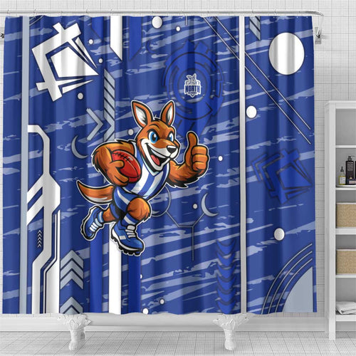 North Melbourne Kangaroos Shower Curtain Mascot Cartoon Football Illustration Style