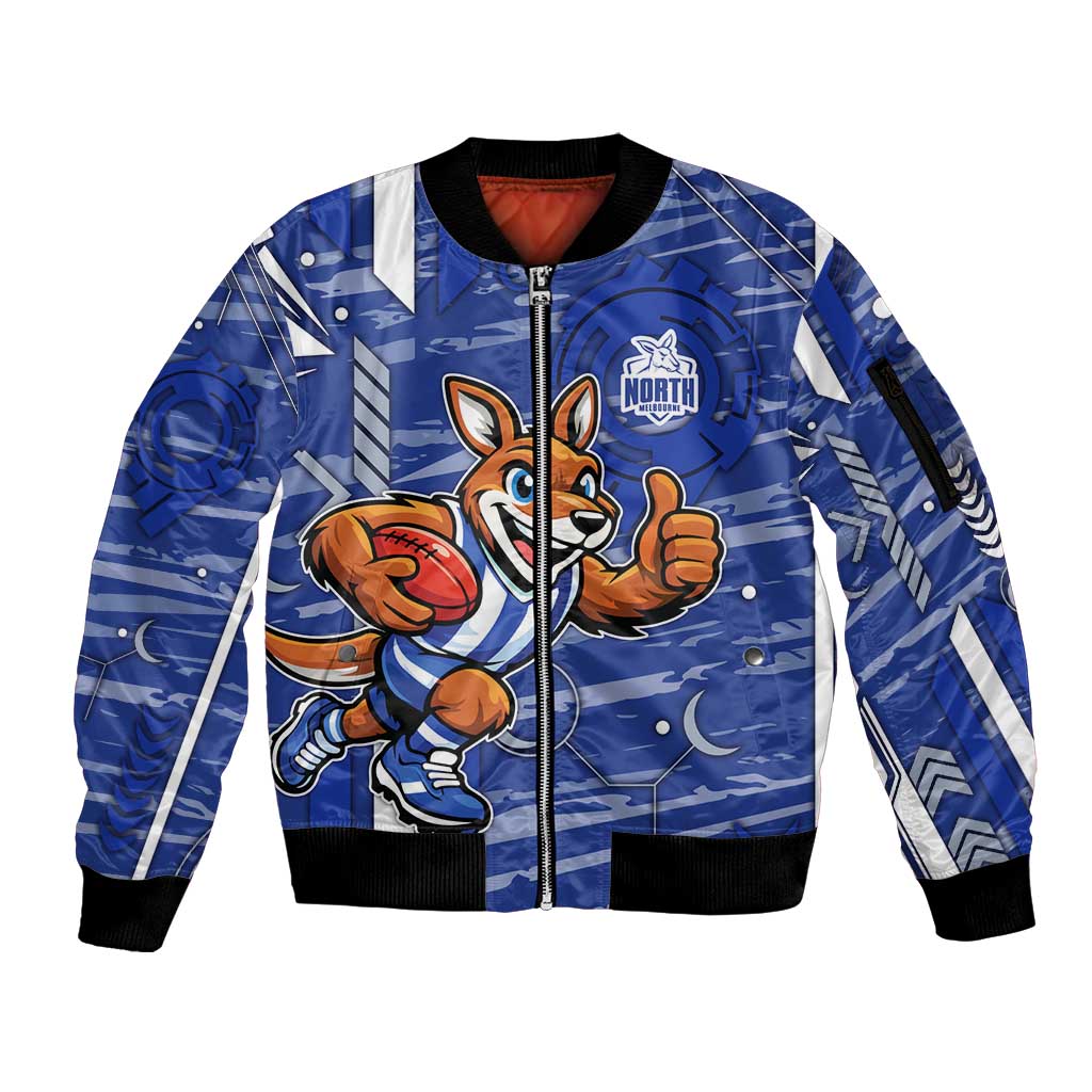 North Melbourne Kangaroos Sleeve Zip Bomber Jacket Mascot Cartoon Football Illustration Style