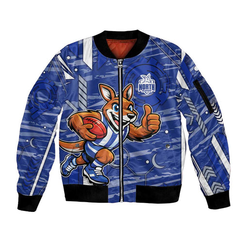 North Melbourne Kangaroos Sleeve Zip Bomber Jacket Mascot Cartoon Football Illustration Style