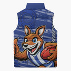 North Melbourne Kangaroos Sleeveless Puffer Jacket Mascot Cartoon Football Illustration Style