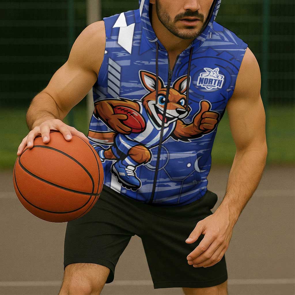 North Melbourne Kangaroos Sleeveless Zip Hoodie Mascot Cartoon Football Illustration Style