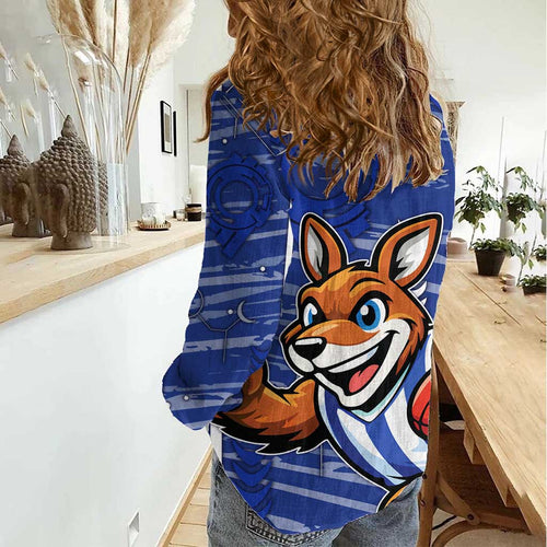 North Melbourne Kangaroos Women Casual Shirt Mascot Cartoon Football Illustration Style