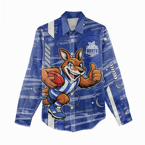North Melbourne Kangaroos Women Casual Shirt Mascot Cartoon Football Illustration Style