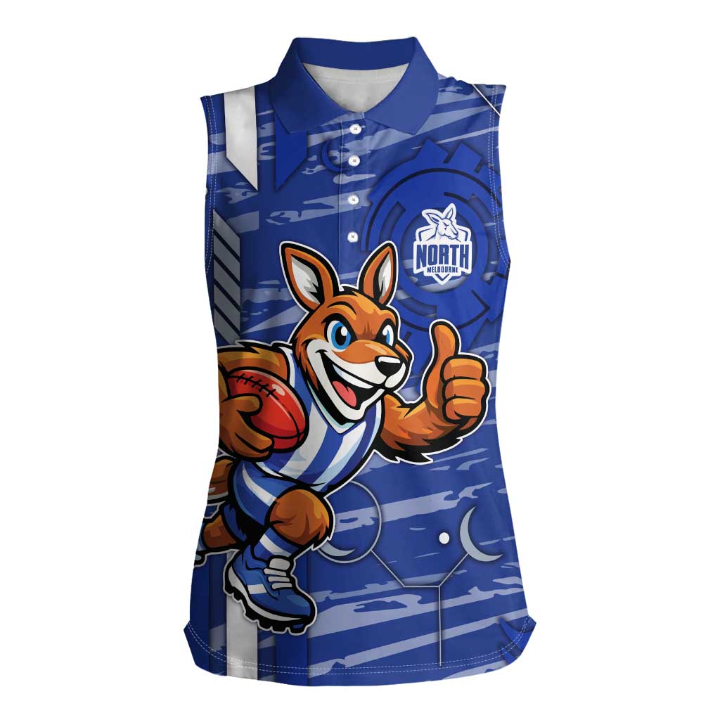 North Melbourne Kangaroos Women Sleeveless Polo Shirt Mascot Cartoon Football Illustration Style