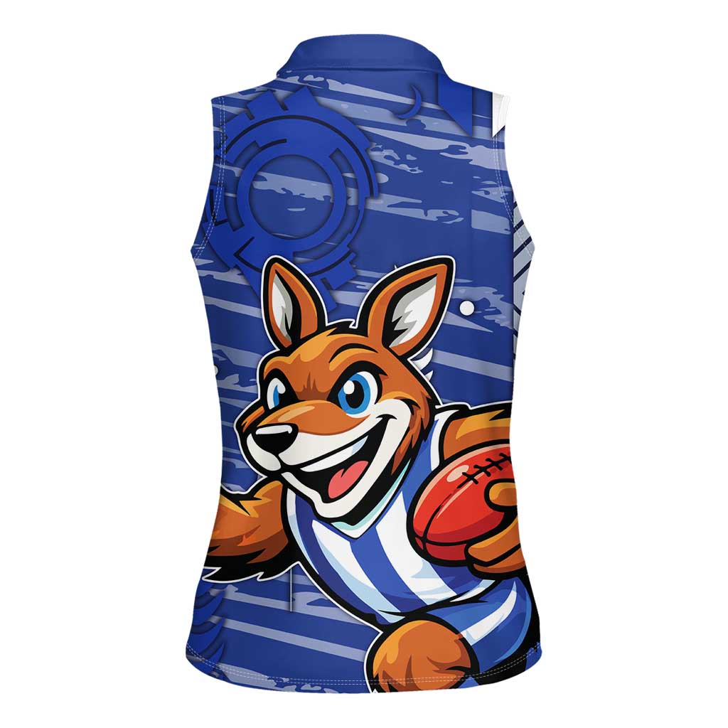 North Melbourne Kangaroos Women Sleeveless Polo Shirt Mascot Cartoon Football Illustration Style