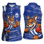 North Melbourne Kangaroos Women Sleeveless Polo Shirt Mascot Cartoon Football Illustration Style
