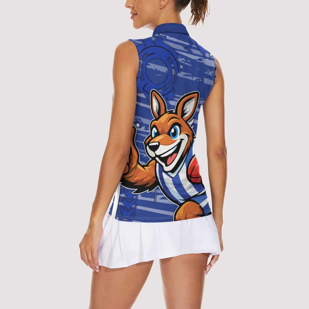 North Melbourne Kangaroos Women Sleeveless Polo Shirt Mascot Cartoon Football Illustration Style