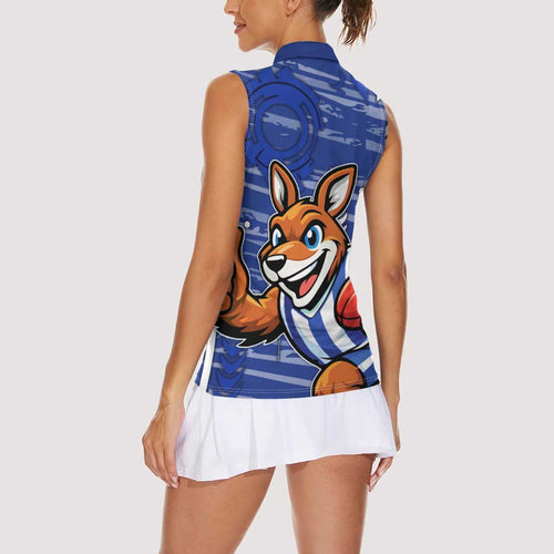 North Melbourne Kangaroos Women Sleeveless Polo Shirt Mascot Cartoon Football Illustration Style