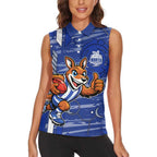 North Melbourne Kangaroos Women Sleeveless Polo Shirt Mascot Cartoon Football Illustration Style