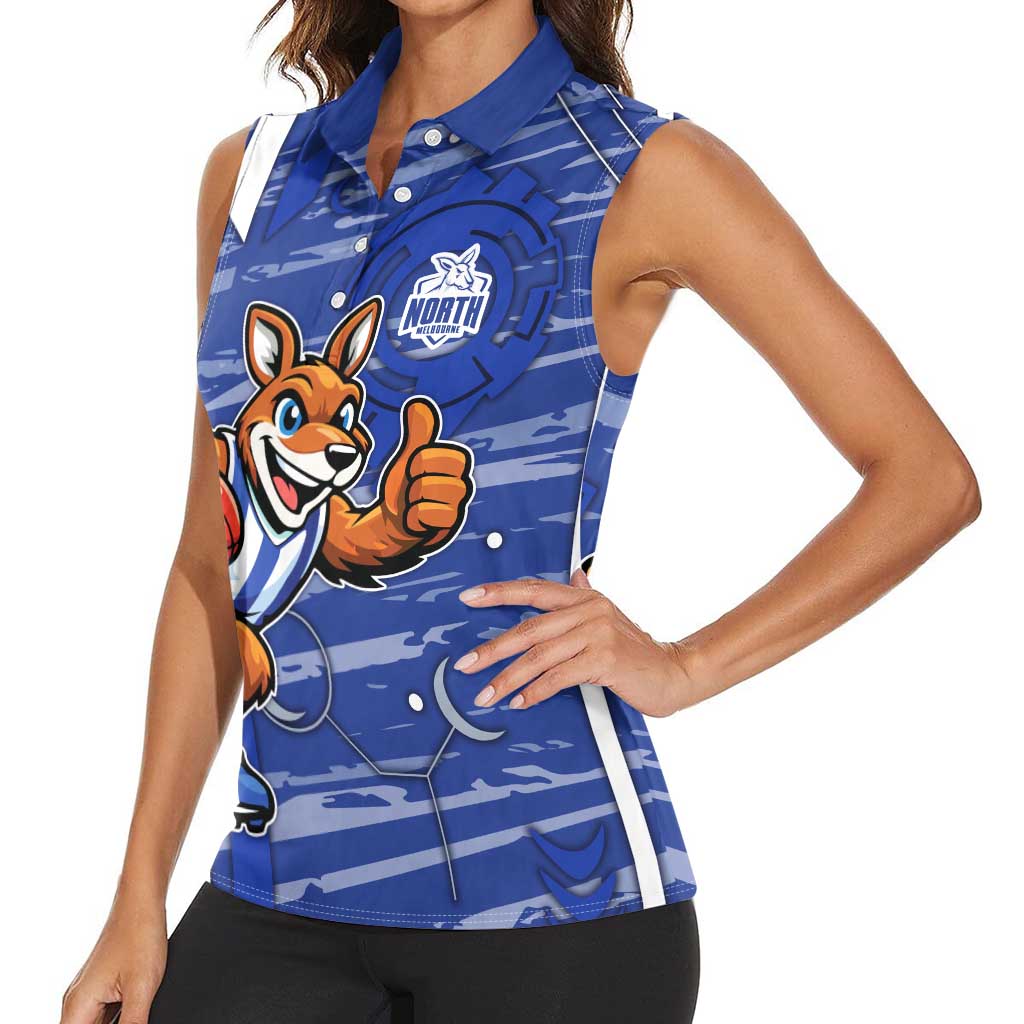 North Melbourne Kangaroos Women Sleeveless Polo Shirt Mascot Cartoon Football Illustration Style
