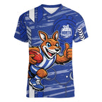 North Melbourne Kangaroos Women V-Neck T-Shirt Mascot Cartoon Football Illustration Style