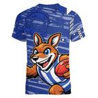 North Melbourne Kangaroos Women V-Neck T-Shirt Mascot Cartoon Football Illustration Style
