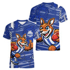 North Melbourne Kangaroos Women V-Neck T-Shirt Mascot Cartoon Football Illustration Style