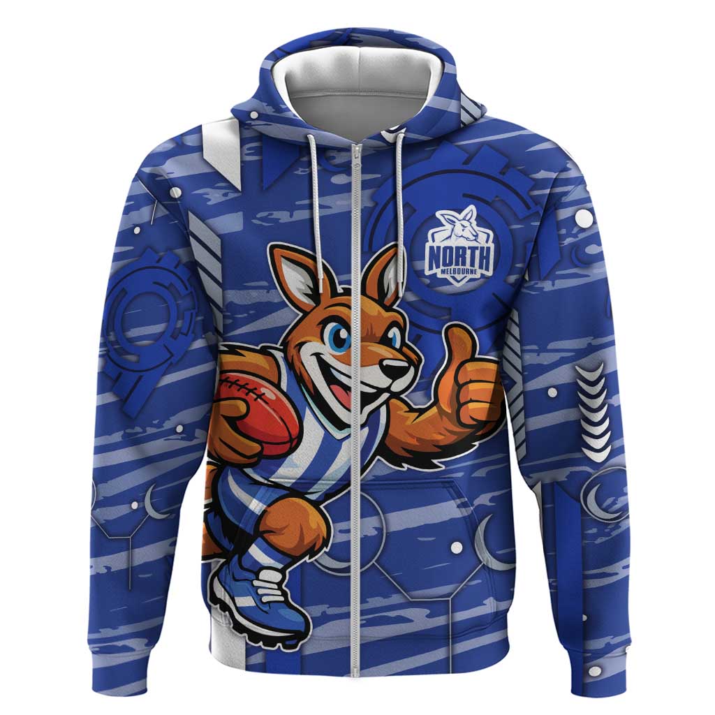 North Melbourne Kangaroos Zip Hoodie Mascot Cartoon Football Illustration Style
