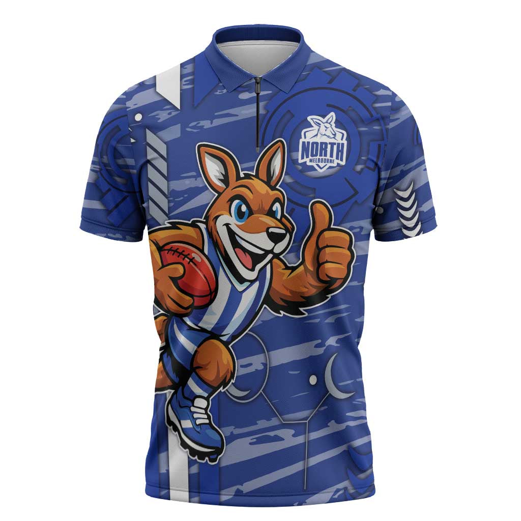 North Melbourne Kangaroos Zipper Polo Shirt Mascot Cartoon Football Illustration Style
