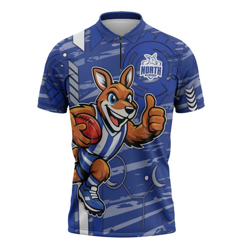 North Melbourne Kangaroos Zipper Polo Shirt Mascot Cartoon Football Illustration Style