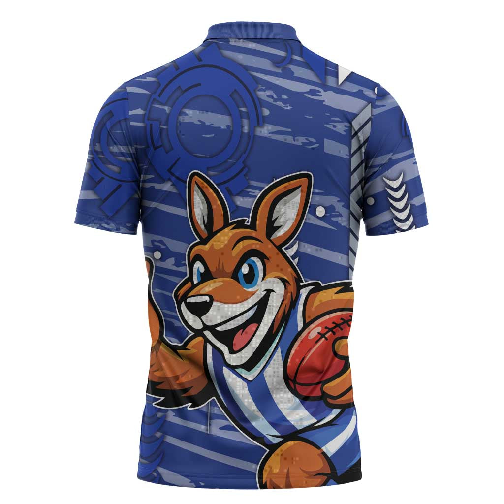North Melbourne Kangaroos Zipper Polo Shirt Mascot Cartoon Football Illustration Style