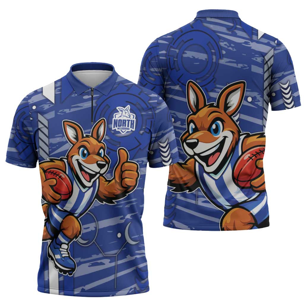 North Melbourne Kangaroos Zipper Polo Shirt Mascot Cartoon Football Illustration Style