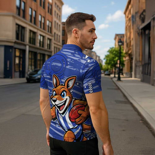 North Melbourne Kangaroos Zipper Polo Shirt Mascot Cartoon Football Illustration Style