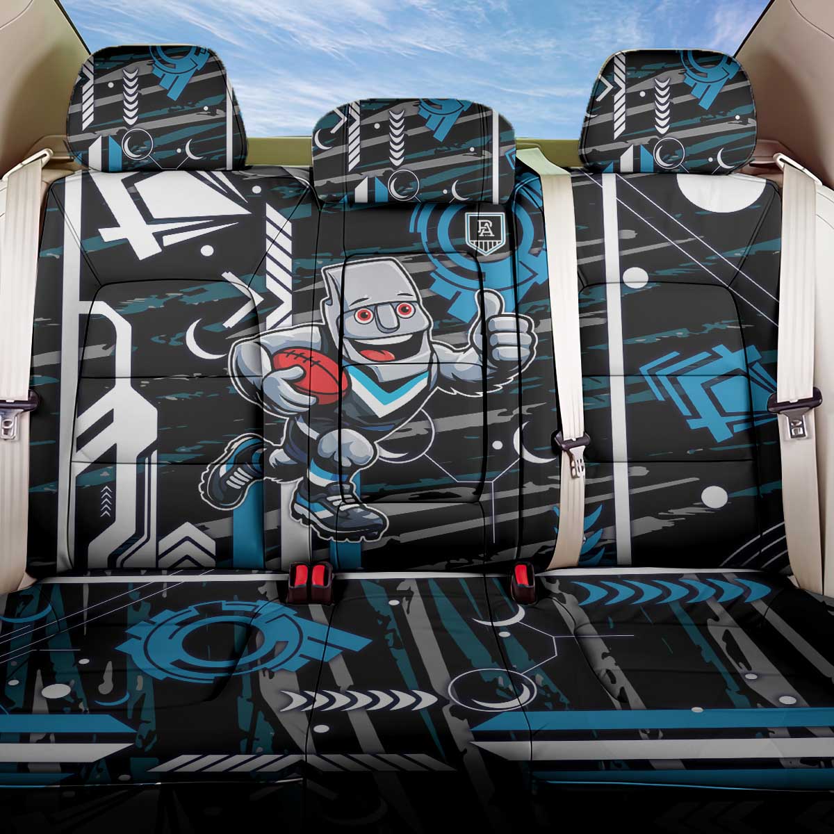 Port Adelaide Power Back Car Seat Cover Mascot Cartoon Football Illustration Style