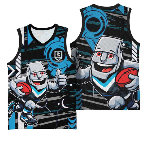 Port Adelaide Power Basketball Jersey Mascot Cartoon Football Illustration Style