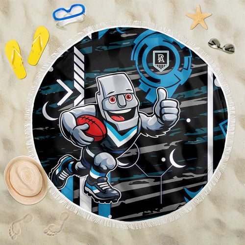 Port Adelaide Power Beach Blanket Mascot Cartoon Football Illustration Style