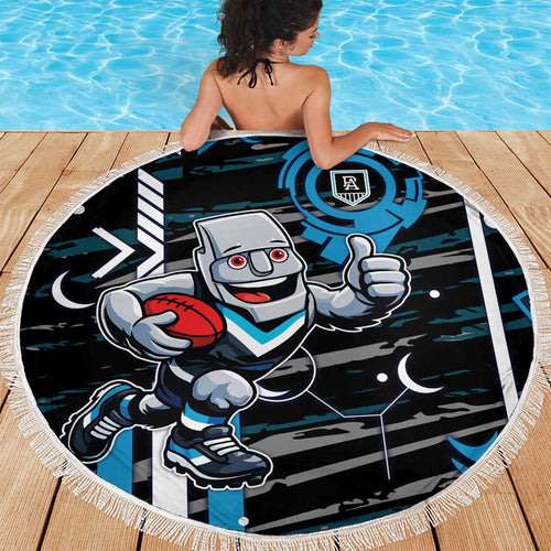 Port Adelaide Power Beach Blanket Mascot Cartoon Football Illustration Style