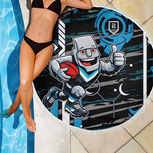 Port Adelaide Power Beach Blanket Mascot Cartoon Football Illustration Style