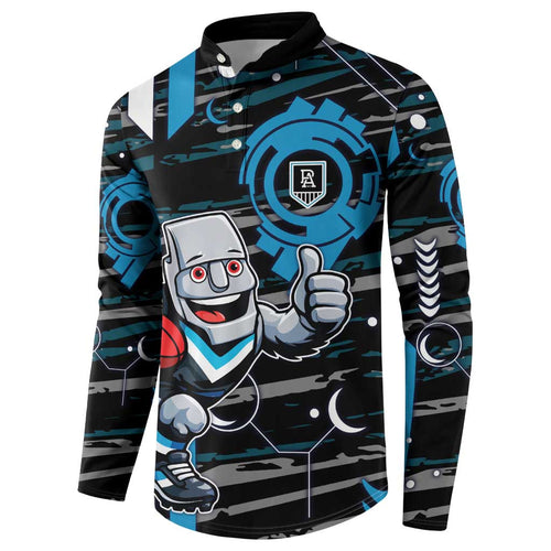 Port Adelaide Power Button Sweatshirt Mascot Cartoon Football Illustration Style