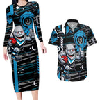 Port Adelaide Power Couples Matching Long Sleeve Bodycon Dress and Hawaiian Shirt Mascot Cartoon Football Illustration Style